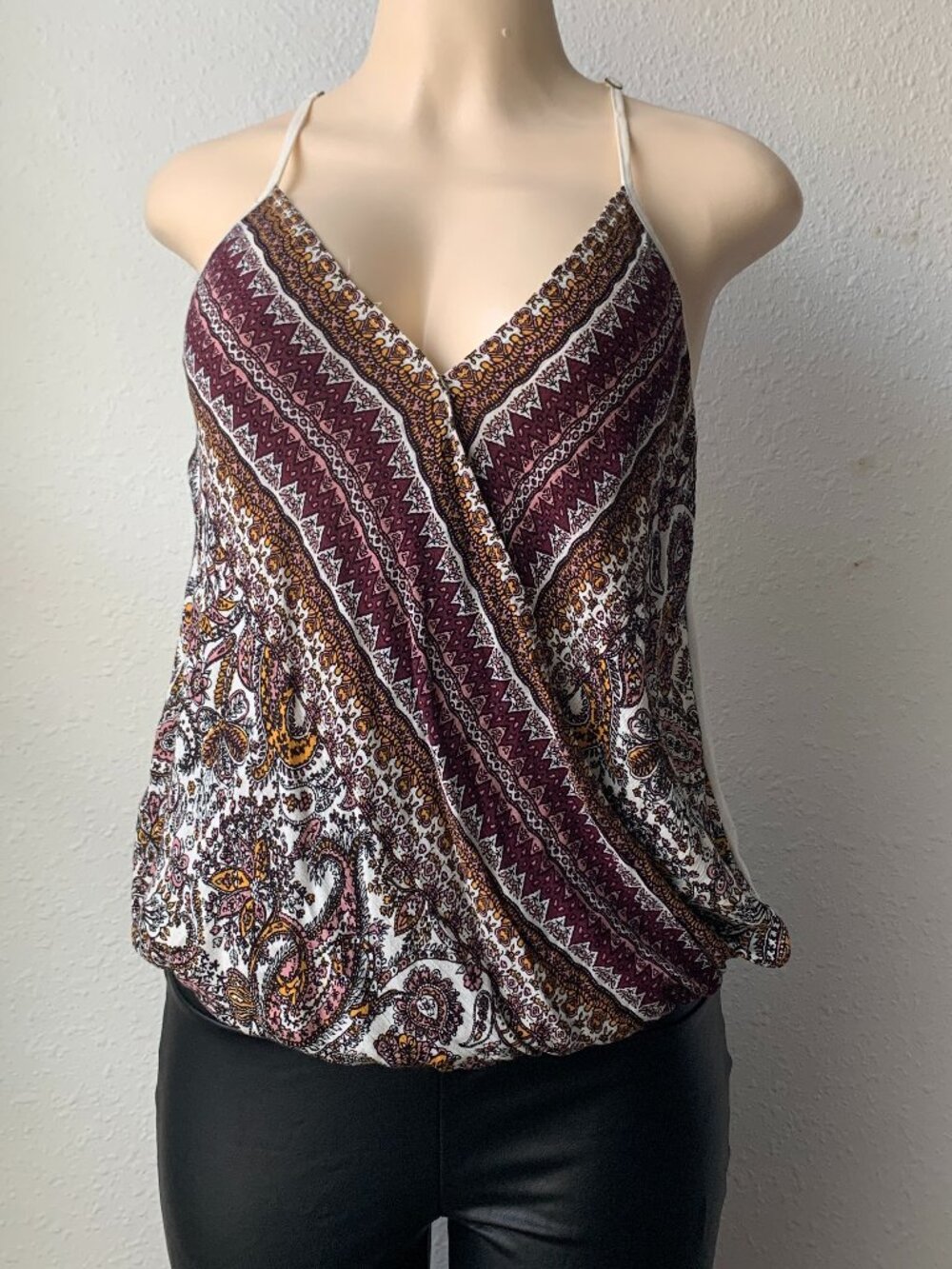 Women's Small Boho Paisley Wrap Tank Top Lace Racerback Camisole